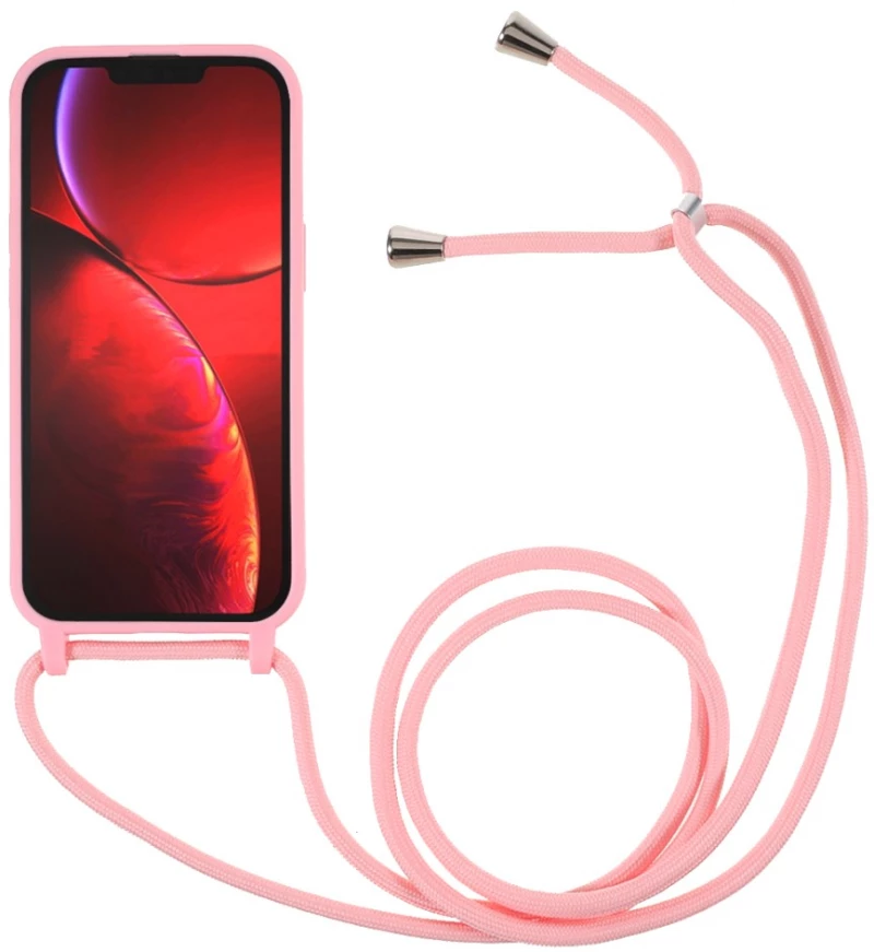 Θήκη Σιλικόνης Με Κορδόνι Για Το Λαιμό Soft Silicone Για iPhone 13 Pro - Ανοιχτό Ροζ OEM