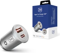 3mk® Φορτίστης Αυτοκινήτου Γρήγορης Φόρτισης με 1xUSB και 1xUSB-C 45W- Silver