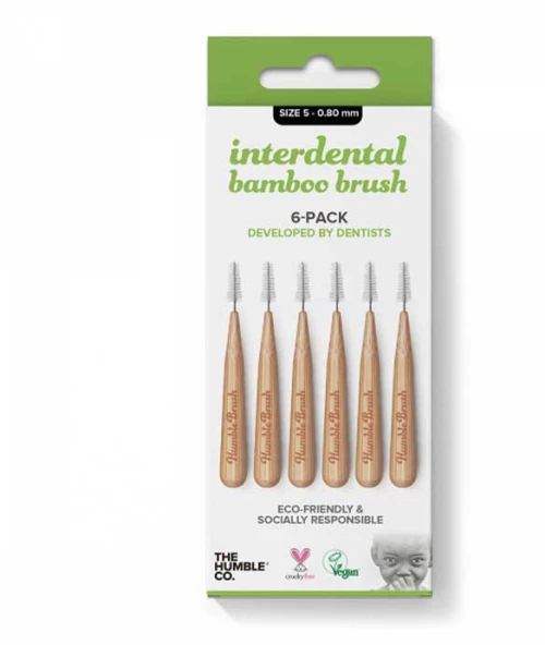 HUMBLE INTERDENTAL BRUSH Bamboo 6 Pack  Size 5  0.8mm  Green
