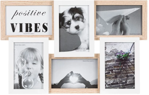 Κάδρο Φωτογραφιών 6 Θέσεων Σε Τόνους Καφέ Και Λευκό Με Ξύλινο Πλαίσιο 45x28cm