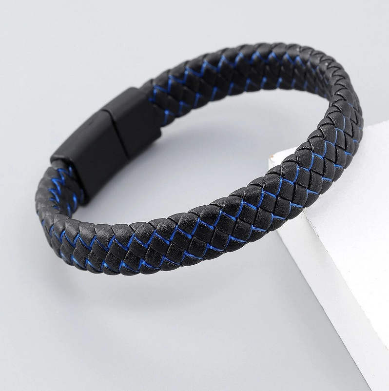 Μπλε ανδρικό δερμάτινο βραχιόλι