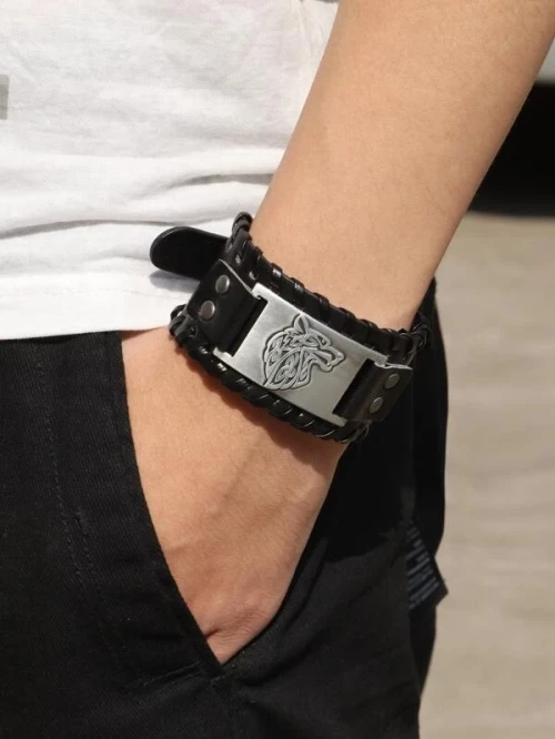 Ανδρικό δερμάτινο casual μπρασελέ λύκος