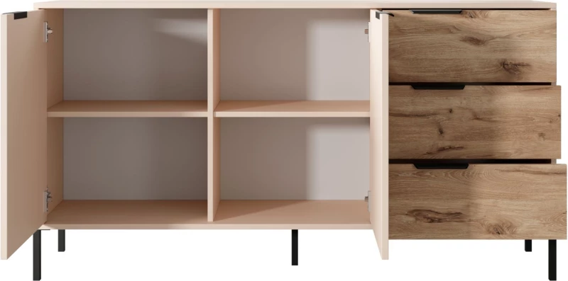 Μπουφές Rave με συρτάρια Μπεζ+φυσικό Viking 153x82x40cm