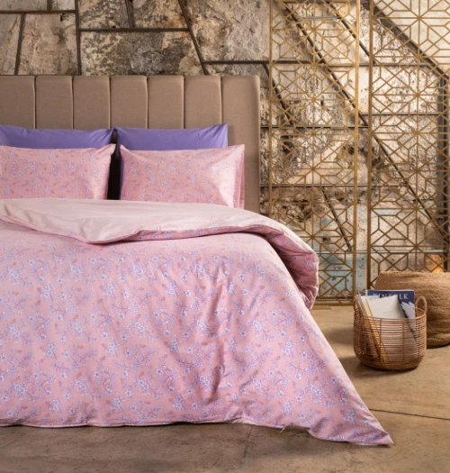 Σεντόνια Σετ "Luna" Fiori Dusty Pink - Μονό λάστιχο (1x170x265, 1x105x200+30 +1 μαξ. 50×70)