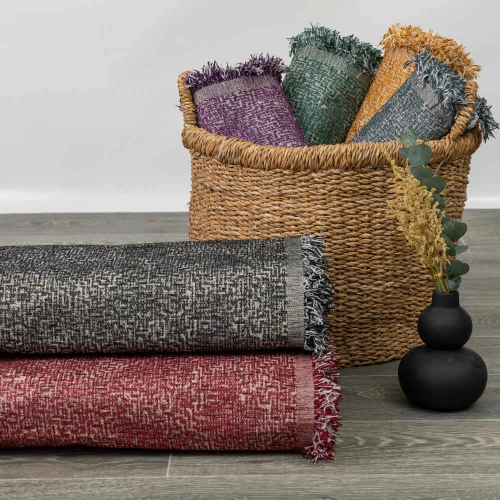 Ριχτάρι Σενίλ Τετραθέσιο Tile Borea Home Textiles - Μαύρο