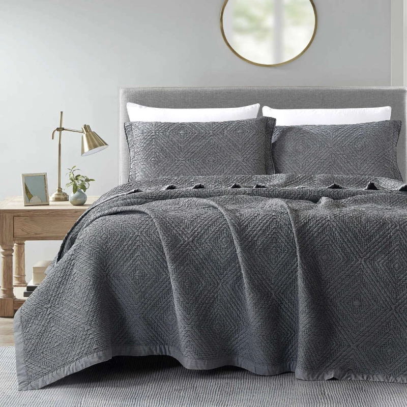 Κουβέρτα Ζακάρ Σετ Carrara Υπέρδιπλη Borea Home Textiles - Ανθρακί
