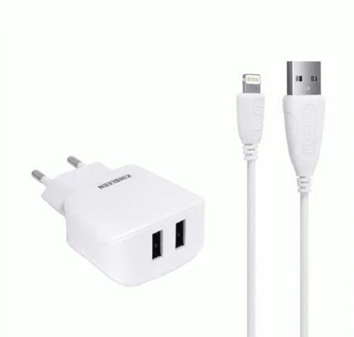 KINGLEEN E06 Φορτιστής κινητού / Mobile Charger με 2 Θύρες USB-A Και Καλώδιο USB Σε Lightning - Χρώμα: Λευκό