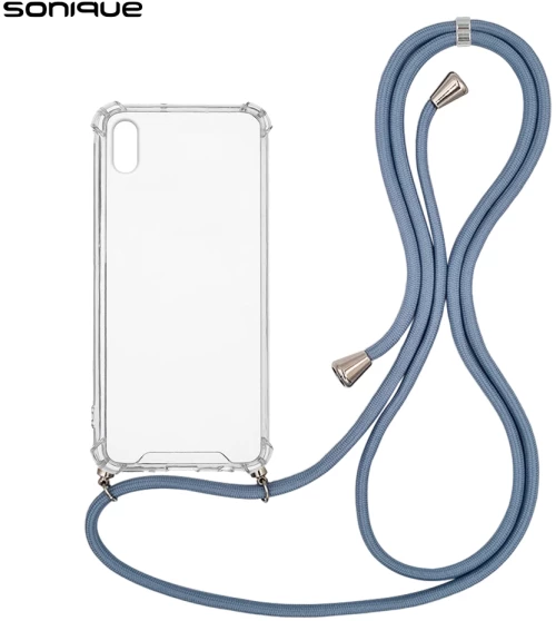 Θήκη Σιλικόνης με Κορδόνι Sonique Armor Clear Apple iPhone XS MAX Μπλε Γκρι - Sonique - Μπλε Γκρι - iPhone XS MAX