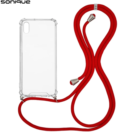 Θήκη Σιλικόνης με Κορδόνι Sonique Armor Clear Apple iPhone XS MAX Κόκκινο - Sonique - Κόκκινο - iPhone XS MAX