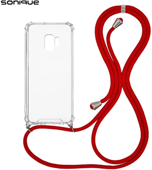 Θήκη Σιλικόνης με Κορδόνι Sonique Armor Clear Samsung Galaxy S9 Κόκκινο - Sonique - Κόκκινο - Galaxy S9