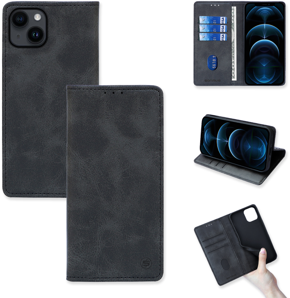 Θήκη Βιβλίο Vintage Magnet Book Sonique Apple iPhone 14 Μαύρο - Sonique - Μαύρο - iPhone 14