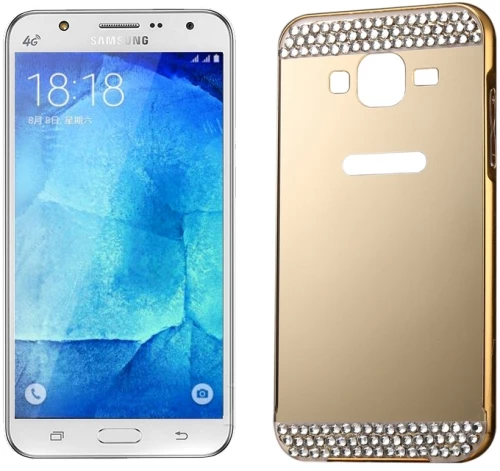 Diamond Encrusted Push-pull Style Metal Plating Bumper Frame + Acrylic Back Cover Combination Case for Galaxy J7(Gold) (OEM)