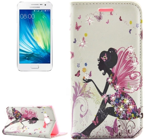 Fashion Lady Pattern Diamond Encrusted Horizontal Flip Leather Case with Holder & Card Slots for Galaxy A5 / A500 (OEM)