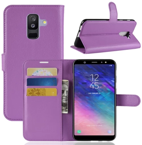 For Galaxy A6+ 2018 Litchi Texture Horizontal Flip Leather Case with Holder & Card Slots & Wallet(Purple) (OEM)