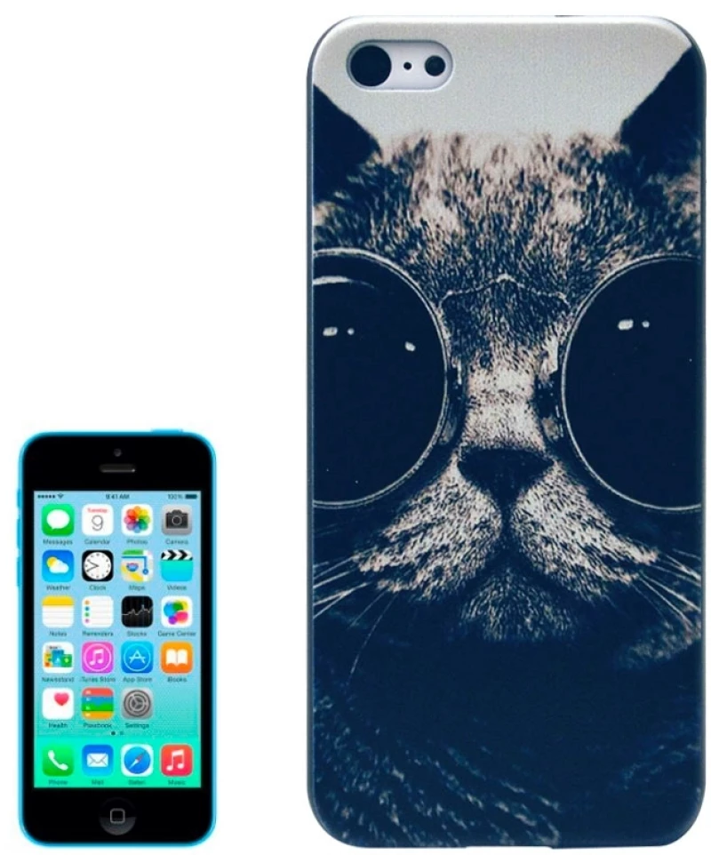 Animal Pattern Frosted Black Back Shell Colored Drawing Plastic Case for iPhone 5C (OEM)