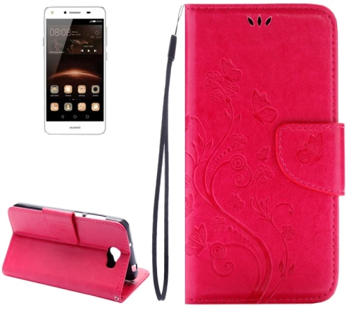 For Huawei  Y5II Pressed Flowers Horizontal Flip Leather Case with Magnetic Buckle & Holder & Card Slots & Wallet(Magenta) (OEM)