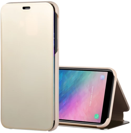 Electroplating Mirror Horizontal Flip Leather Case for Galaxy J6 (2018) , with Holder (Gold) (OEM)