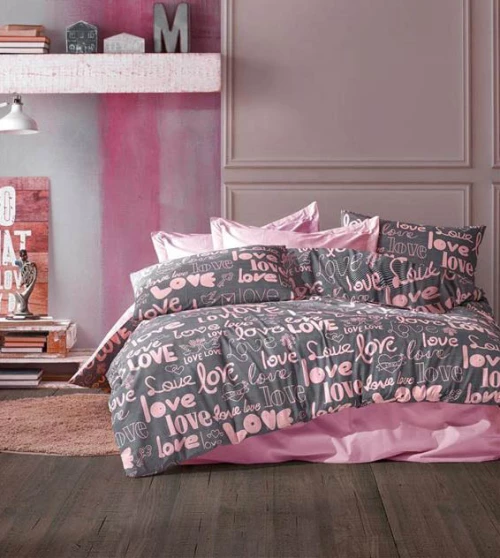 Σετ Σεντόνια Μονά (160x240) Αγάπη 299 Grey-Lila DimCol