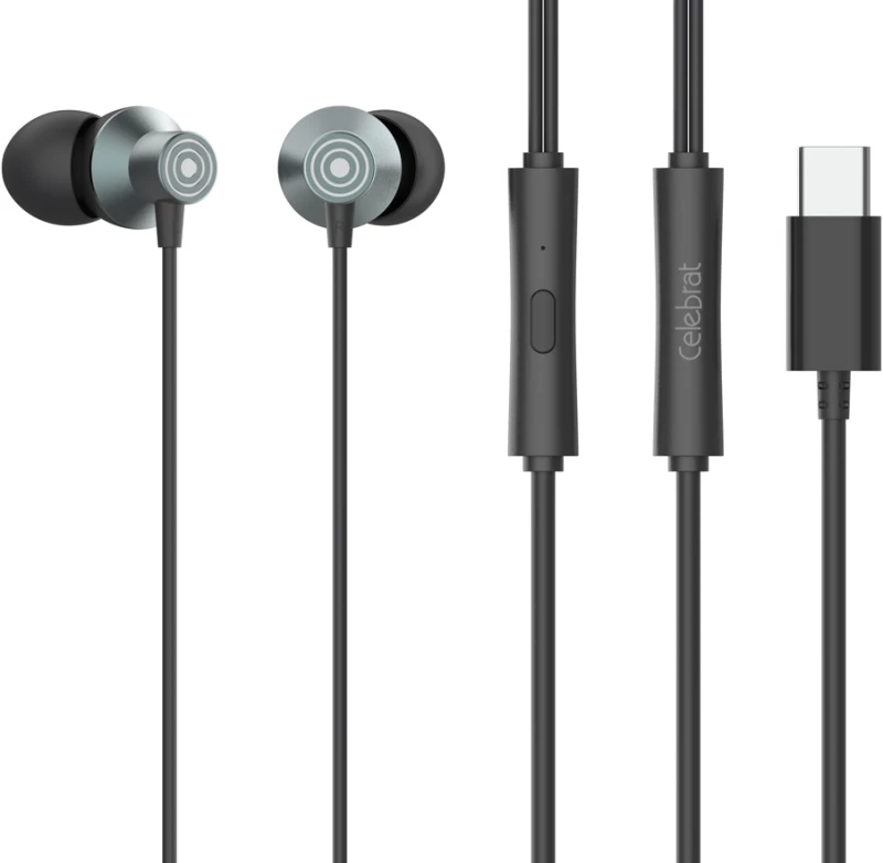 CELEBRAT earphones με μικρόφωνο D15, USB-C, 1.2m, μαύρα