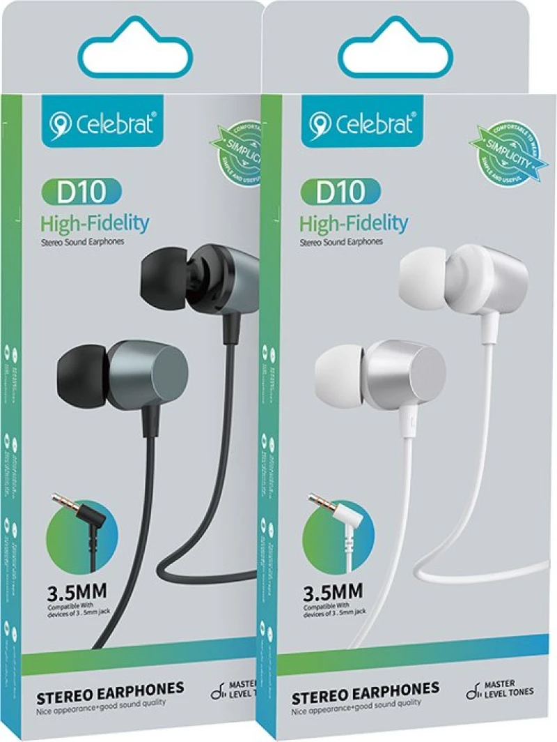 CELEBRAT earphones με μικρόφωνο D10, 3.5mm, 1.2m, μαύρα