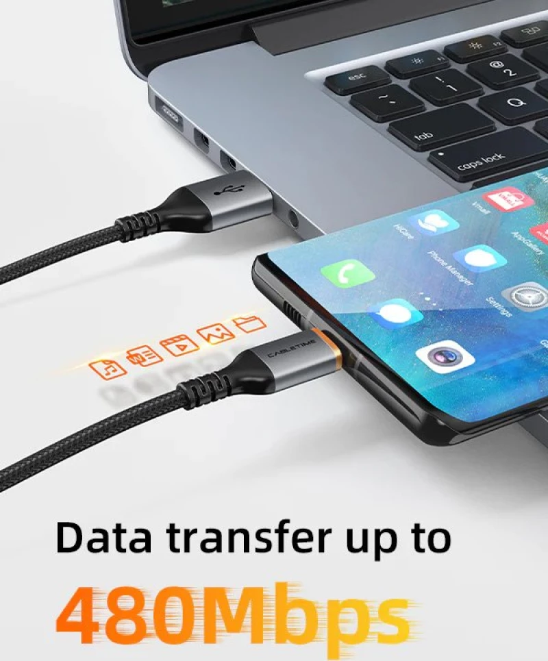 CABLETIME καλώδιο USB σε USB-C CT-AMCM3A, 3A, 2m, μαύρο