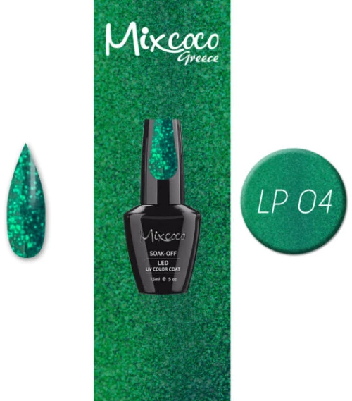 Mixcoco LP-04 Ημιμόνιμο Βερνίκι (Κυπαρισσί Glitter) 15ml