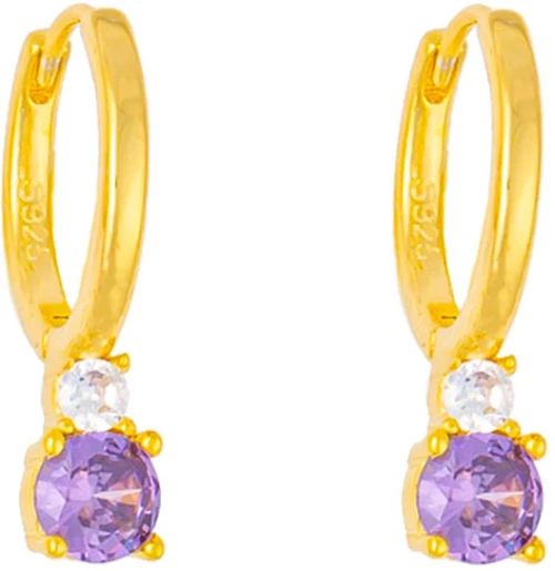 Κρίκοι επιχρυσωμένο ασήμι 925, με  μοβ και λευκό ζιργκόν, της Excite Fashion Jewellery. S-64-2-G-85