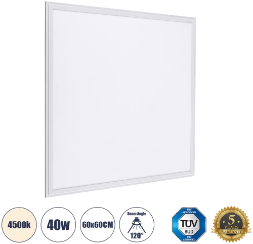 GloboStar® 60207 Χωνευτό LED Panel Milky Super Slim 60x60cm 40W 3800lm 120° CRI≥80Ra UGR