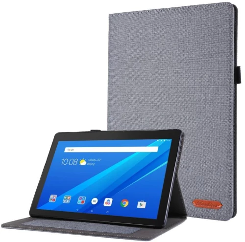 For Lenovo Tab M10 Horizontal Flip TPU + Fabric PU Leather Protective Case with Name Card Clip(Grey) (OEM)