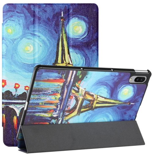 For Lenovo Tab P11 Pro Silk Texture Colored Drawing Pattern Horizontal Flip Magnetic PU Leather Case with Three-folding Holder & Sleep / Wake-up Function(Star Tower) (OEM)