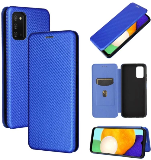 For Samsung Galaxy A03s Carbon Fiber Texture Horizontal Flip TPU + PC + PU Leather Case with Card Slot(Blue) (OEM)