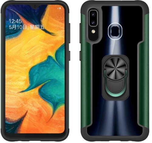 For Samsung Galaxy A20 / A30 PC +TPU + Metal Shockproof Protective Case with Ring Holder(Green) (OEM)
