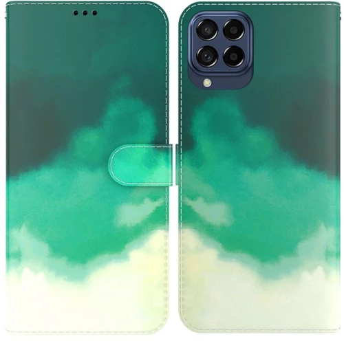 For Samsung Galaxy M33 5G 165.4mm Watercolor Pattern Flip Leather Phone Case(Cyan Green) (OEM)