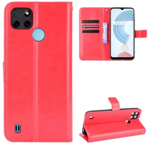 For OPPO Realme C21Y Crazy Horse Texture Horizontal Flip Leather Case with Holder & Card Slots & Lanyard(Red) (OEM)