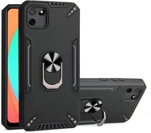 For Realme C11 PC + TPU Protective Case with 360 Degrees Rotatable Ring Holder(Black) (OEM)