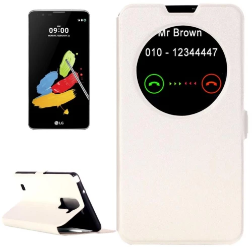 For LG Stylus 2 Horizontal Flip Leather Case with Call Display ID & Holder(White) (OEM)