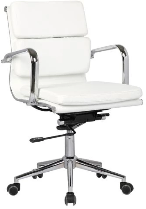 WOODWELL BF4801 Πολυθρόνα Γραφείου Μέταλλο Χρώμιο, PU Άσπρο 55x63x95/105cm 55x63x95/105cm ΕΟ230,1