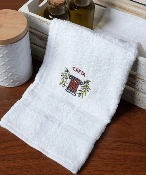 Δωδεκάδα πετσέτες χεριών (30cm x 50cm) λευκό με κόκκινο κίωνα ΚΡΗΤΗ Silk Fashion