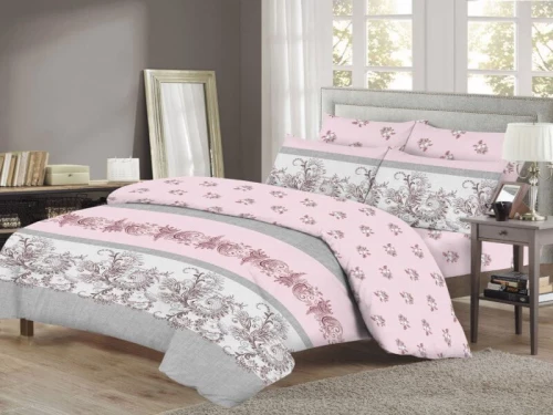 Σετ Σεντόνια Βαμβακερά Ροζ Φλοράλ-Ριγέ Γαρύφαλλο - 240x260cm