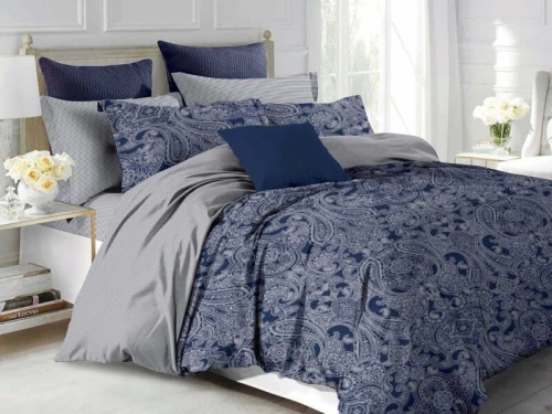 Σετ Σεντόνια Navy Blue Λαχούρι 100% Βαμβακερά Γαρύφαλλο - 160x260, Χωρίς Λάστιχο