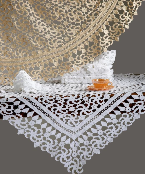 Χειροποίητο πλεκτό μερσεριζέ σετ 7 τεμαχίων 4972 (140cm x 140cm/90cm x 90cm/50cm x 150cm/60cm x 60cm x 2/40cm x 40cm x 2) λευκό Silk Fashion