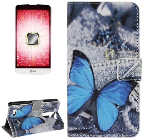 Blue Butterfly Pattern Leather Case with Holder & Card Slots & Wallet for LG L Bello (OEM)