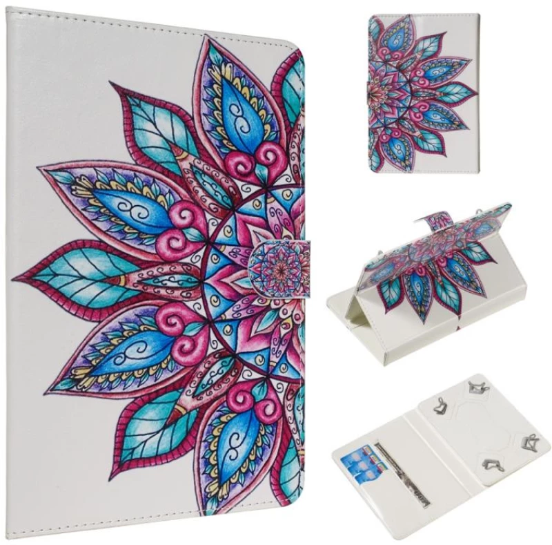For 10 inch Universal Tablet PC Colored Drawing Pattern Horizontal Flip PU Leather Case with Holder & Card Slots(Half Flower) (OEM)