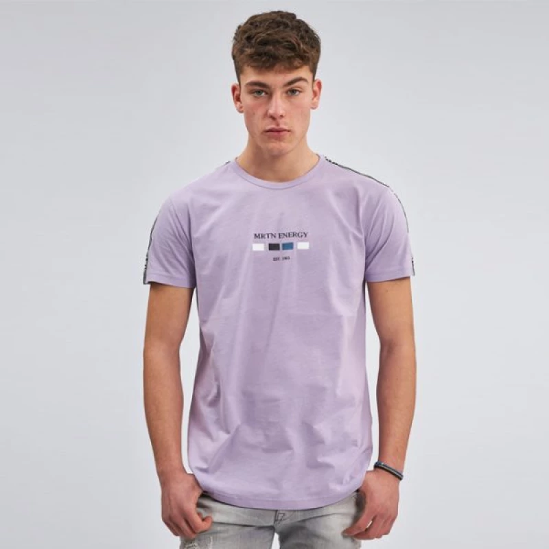 T-Shirt λαιμόκοψη τρέσα ώμους και τύπωμα – Aqua μωβ