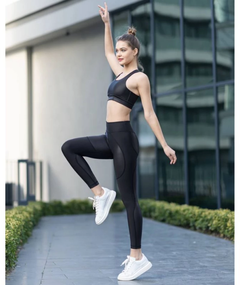 Ψηλόμεσο Κολάν Push Up και Σύσφιξης "Like Leather" Q-584 Black