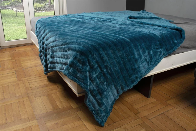 ΚΟΥΒΕΡΤΑ Coral Fleece Ριγέ 160X220 300gsm 13 Petrol 100% Polyester - -