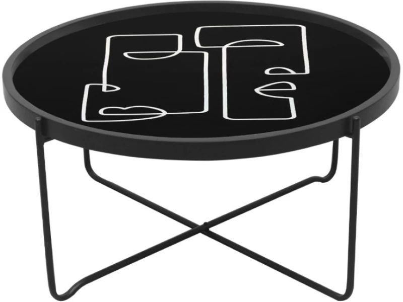 397841 FACE COFFEE TABLE ΠΟΛΥΧΡΩΜΟ ΜΕ PATTERN ΜΑΥΡΟ 75X75XH37,5CM