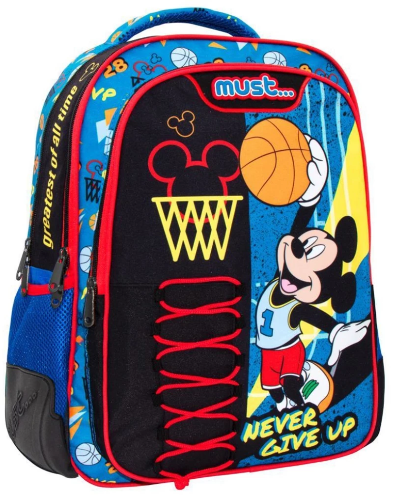 388714 ΣΧΟΛΙΚΗ ΤΣΑΝΤΑ ΠΛΑΤΗΣ ΔΗΜΟΤΙΚΟΥ DISNEY MICKEY MOUSE NEVER GIVE UP MUST 3 ΘΗΚΕΣ