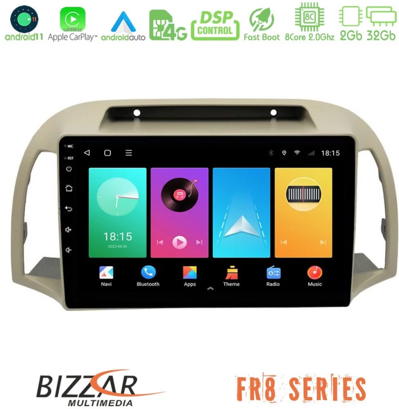 Bizzar fr8 Series Nissan Micra k12 2002-2010 8core Android13 2+32gb Navigation Multimedia Tablet 9 u-fr8-Ns0012