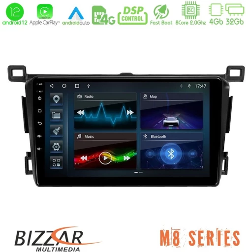 Bizzar m8 Series Toyota Rav4 2013-2018 8core Android13 4+32gb Navigation Multimedia Tablet 9 u-m8-Ty0435